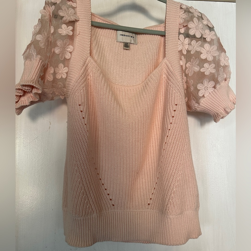 Floral Puff Sleeve Knit Top